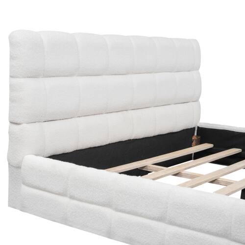 Alt View 1. LUCKY ONE - Queen Size Upholstered Platform Bed - White.