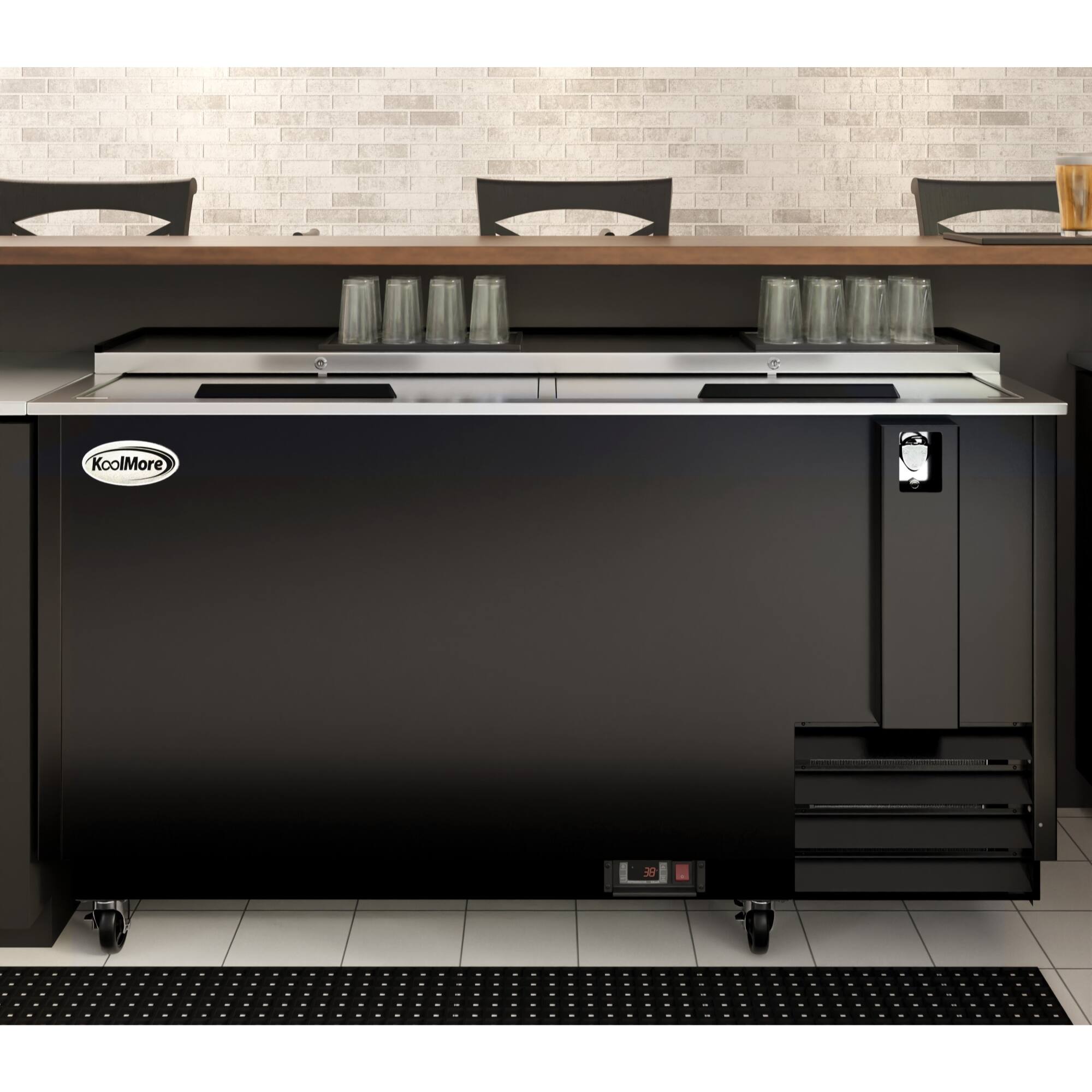 Back. Koolmore - 65 in. Commercial Bottle Cooler in Black with Built-In Opener, ETL Listed, 19 cu. ft. (KM-BOC65-BK) - Black painted steel.