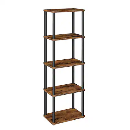 Front. Songmics Home - Superfast Toolless Assembly, 5-Tier Shelf for Living Room, Standing Shelf, Bookshelf, Bedroom, Kitchen - Rustic Brown and Ink Black.