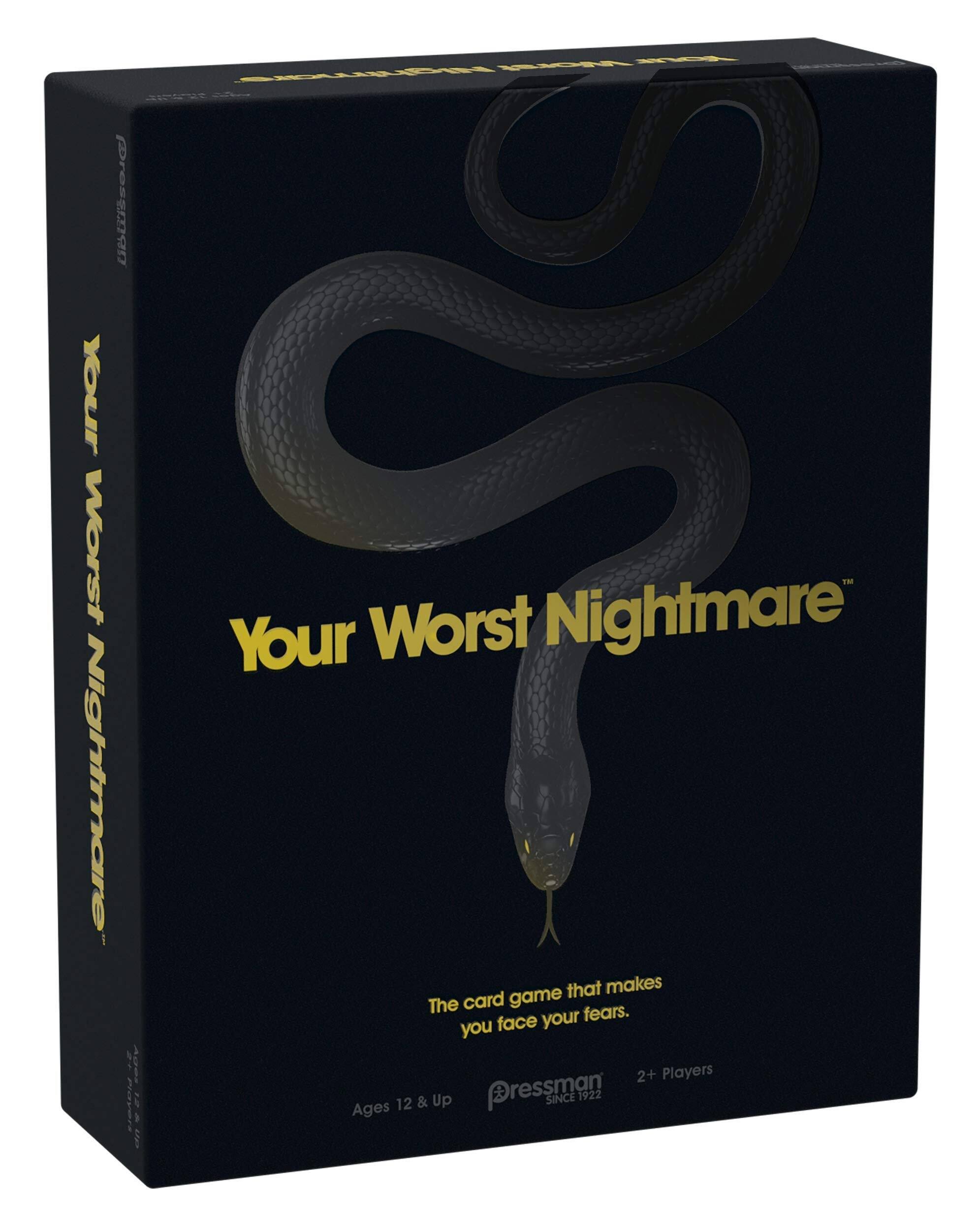 Your Worst Nightmare  
Pressman ISCA Players  
Your Worst Nightmare that makes The card game face your fears.  
2+ Players & Up  
Pressman SINCE 1922  
Ages 12 & Up