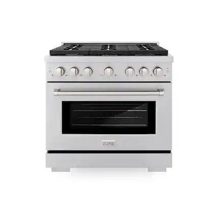 Front. ZLINE - 36 in. Wide 6 Burner 5.2 cu. ft. Paramount Freestanding Gas Range Cooktop and Convection Gas Oven in Stainless Steel - Stainless Steel.