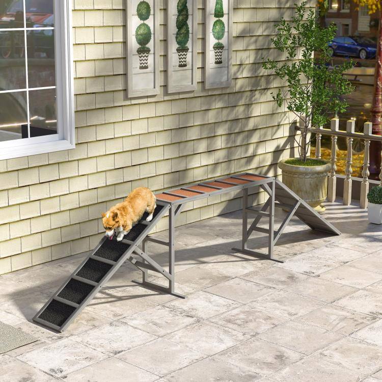 Alt View 2. PULUZ - Dog Agility Equipment Ramp with Safety Bar, Non-slip Surface, for Walk and Pause Training - Gray.