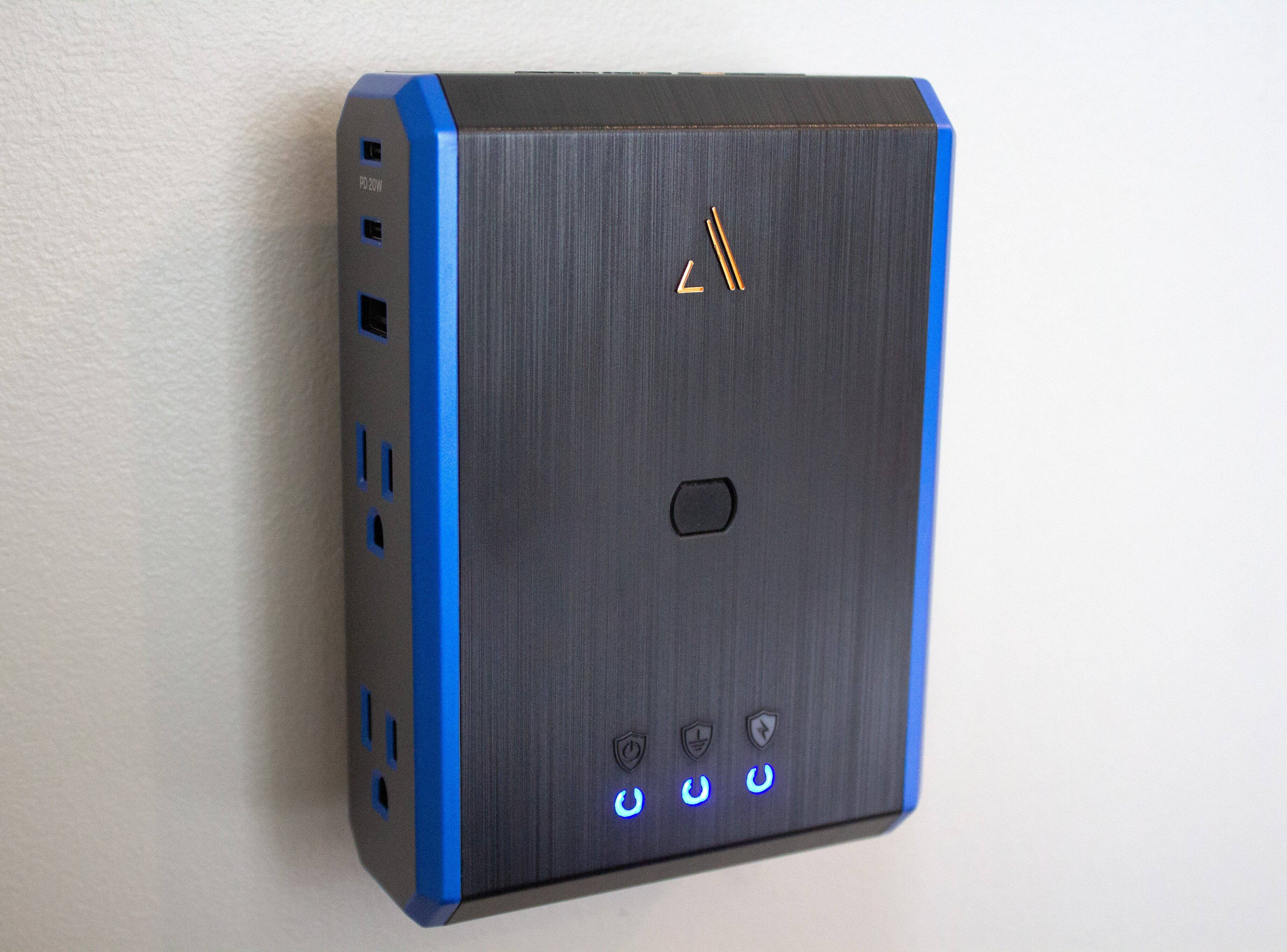 Alt View 23. Austere - V Series Power 4-Outlet/3-USB Wall Tap 3,000 Joules Surge Protector - Black and Blue.
