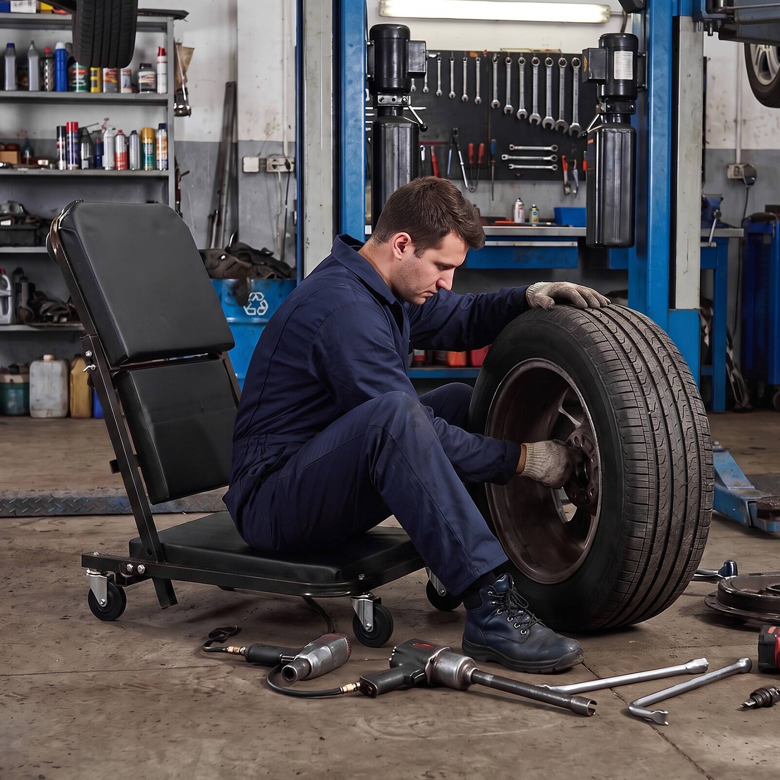 Alt View 3. Costway - Costway 3-in-1 Folding Mechanic Creeper, Adjustable Roller Garage Chair Lay Down or Sit - Black.