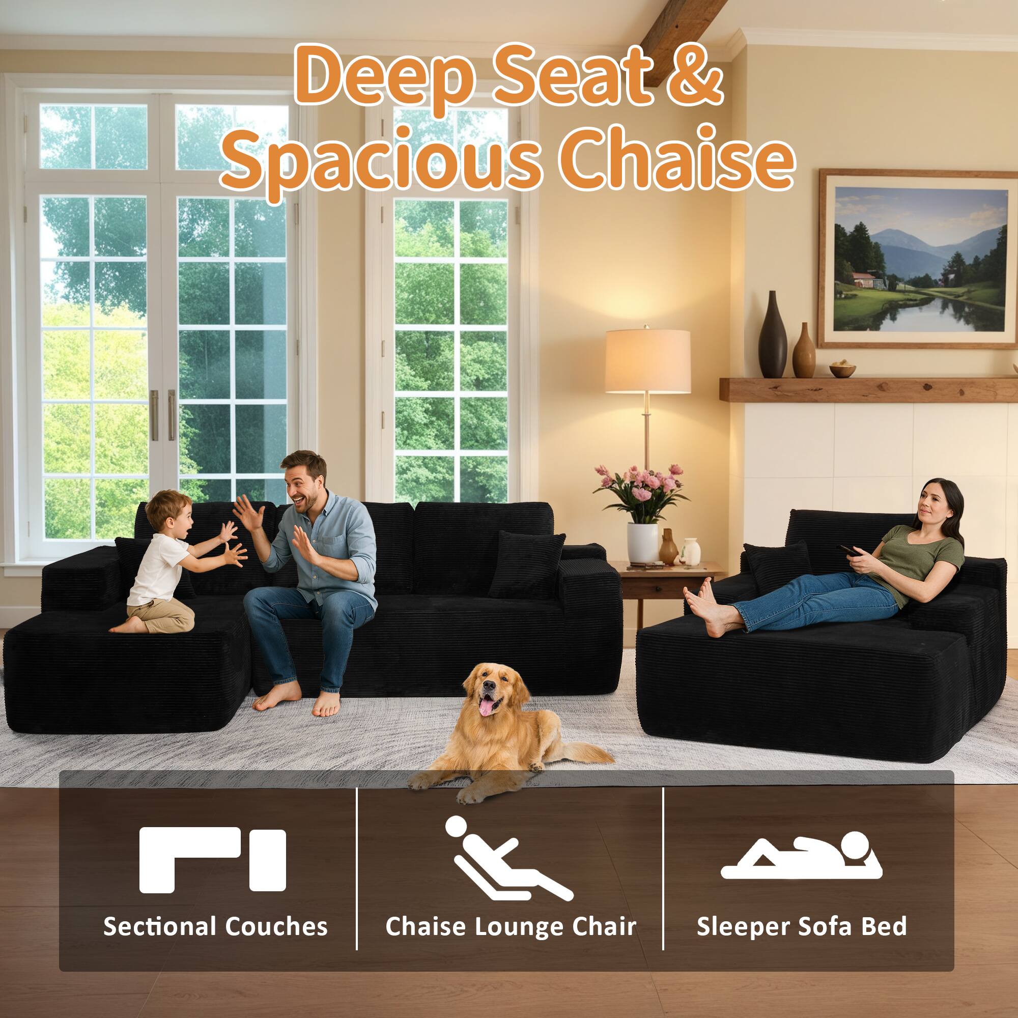 Deep Seat & Spacious Chaise

FI
Sectional Couches
Chaise Lounge Chair
Sleeper Sofa Bed