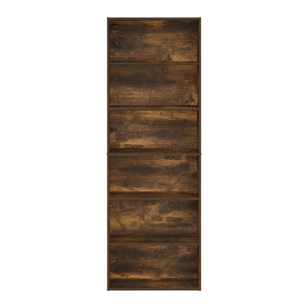 Back. FurniFact - Wood Bookcase in Brown with Spacious Shelving for Organization - Amber Pine.