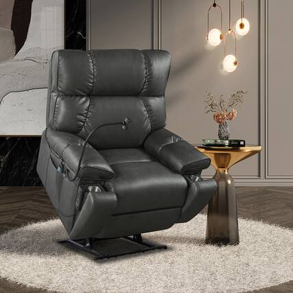 Front. APRILSOUL - Recliner Chair Phone Holder Electric Power Lift Recliner 2 Motors Massage Heat 3 Positions Cup Holders - Gray.