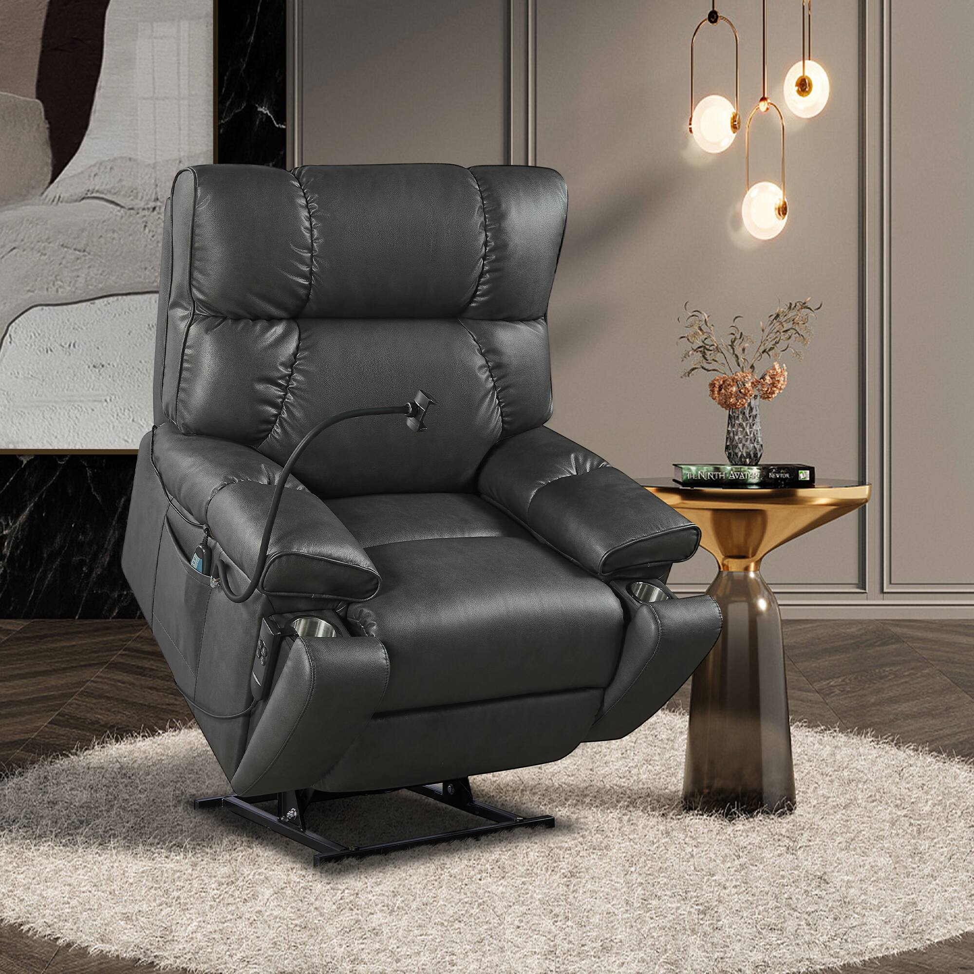 Front. APRILSOUL - Recliner Chair Phone Holder Electric Power Lift Recliner 2 Motors Massage Heat 3 Positions Cup Holders - Gray.