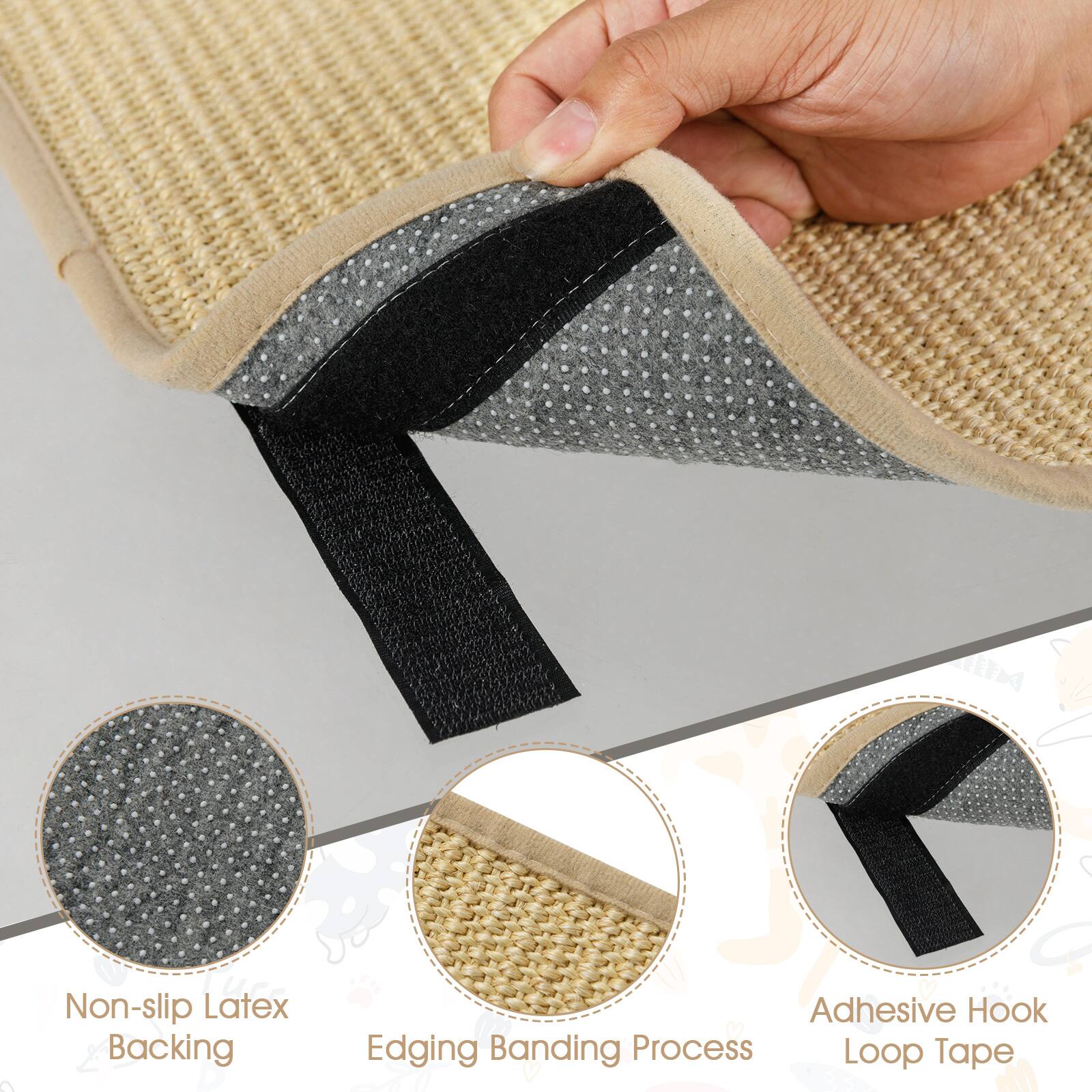 Non-slip Latex Backing  
Adhesive Hook  
Edging Banding Process  
Loop Tape