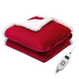 Costway - 50'' x 60'' Heated Blanket Throw Reversible Flannel & Sherpa Blanket - Red