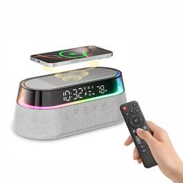 Dazzed Corner - Bluetooth Speaker Alarm Clock with Wireless Charging, FM Radio - Gray