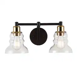 Jonathan Y - Manhattan Vintage 18.5" 2-Light Metal/Glass Industrial Rustic LED Vanity - Brass Gold/Oil Rubbed Bronze