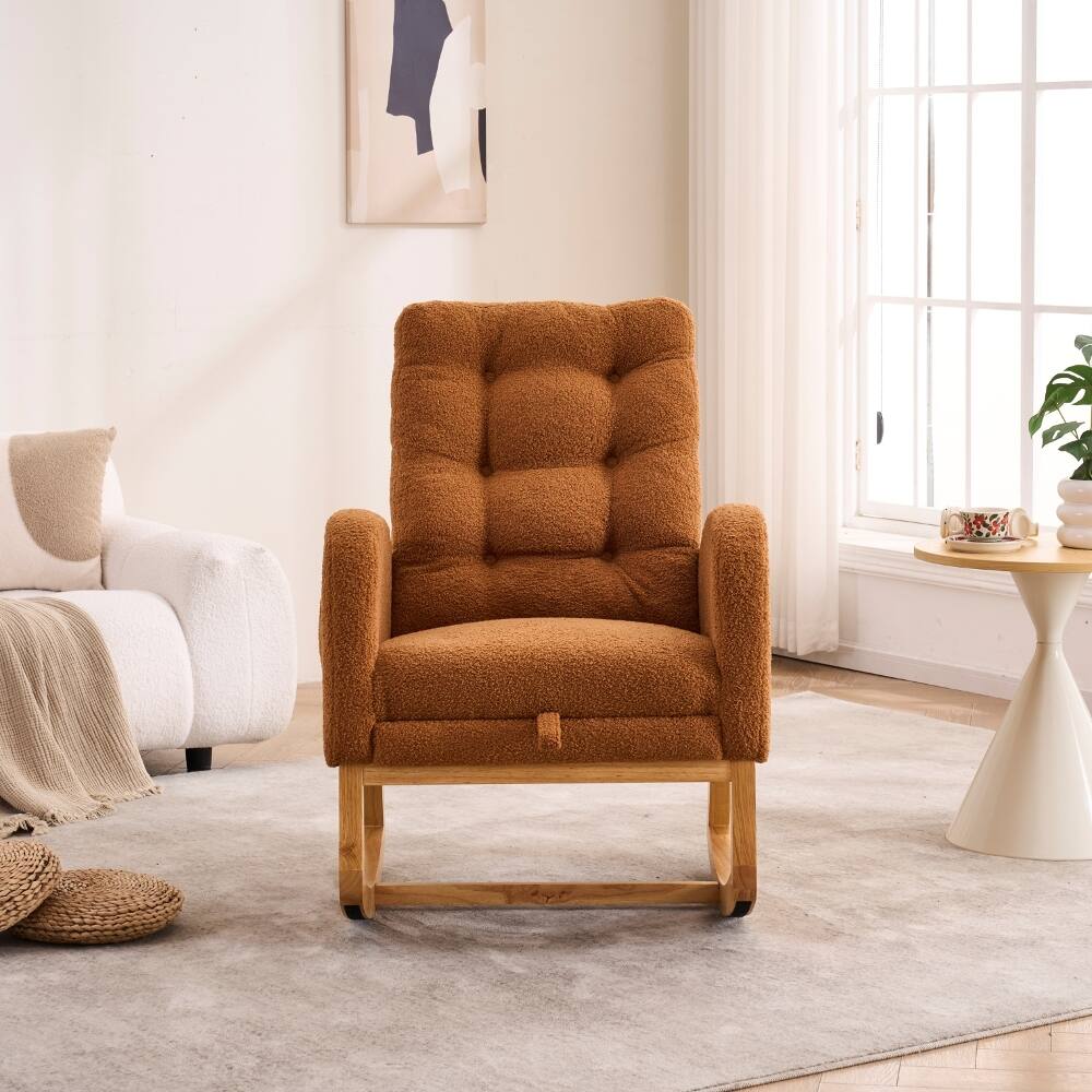 Angle. Loheer - Loheer Caramel Accent Rocking Chair with Footrest High Back Upholstered Nursery Rocker Solid Wood Base - Caramel.