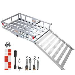 Mockins - 50 in. x 29 in. x 8 in. Aluminum Trailer Hitch Cargo Carrier with Ramp, Hitch Lock, Stabilizer and Straps