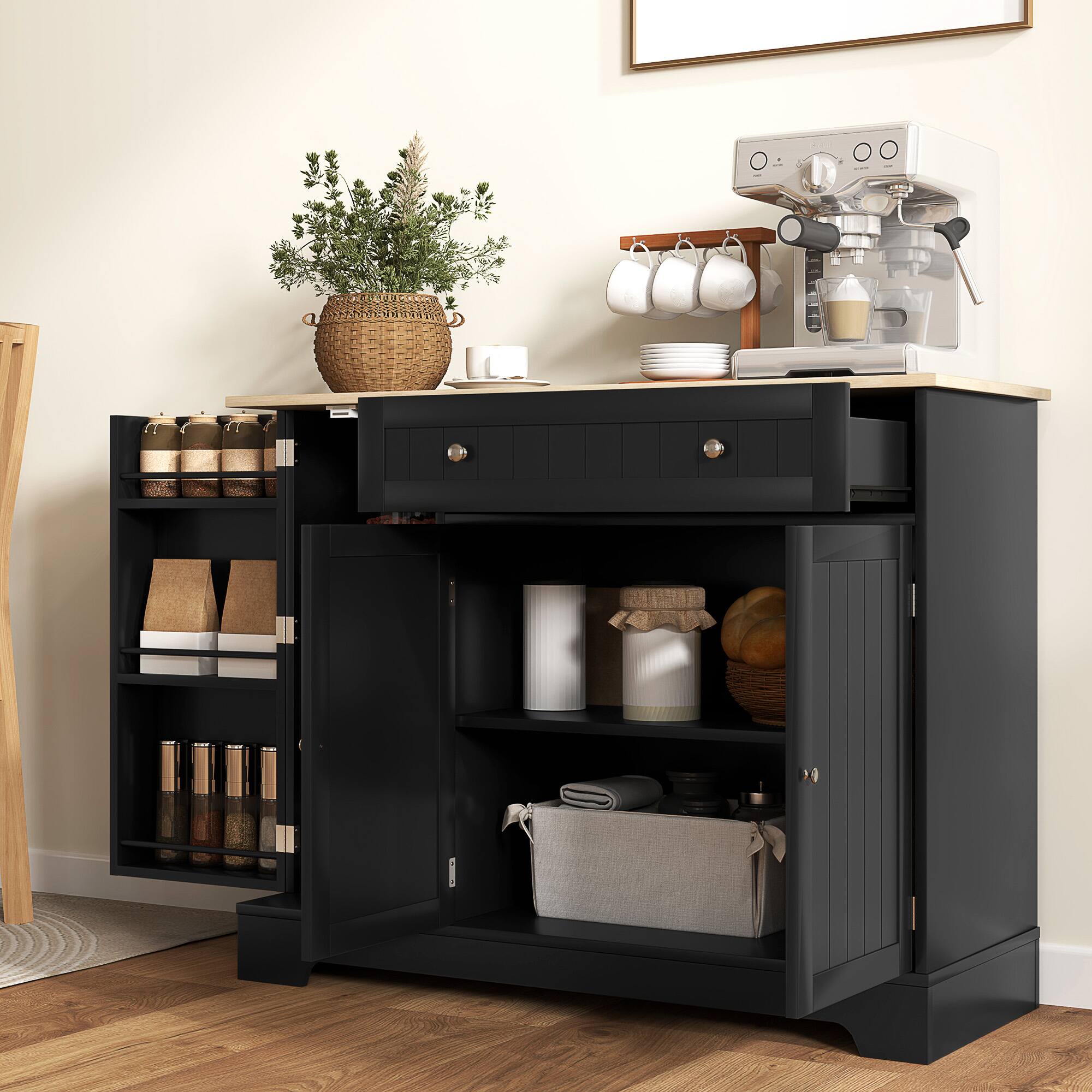 Alt View 7. Homcom - Sideboard Cabinet, 41" Kitchen Buffet Cabinet with Drawer, Adjustable Shelf - Black.