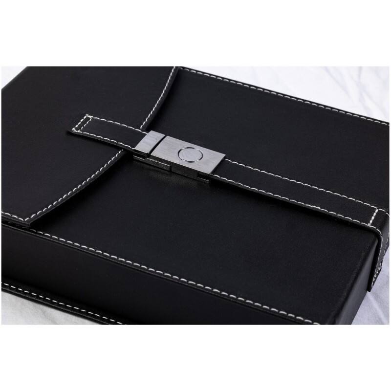 Back. Prestige - Florence Travel Cigar Humidor - Black Leather with White Stitching.