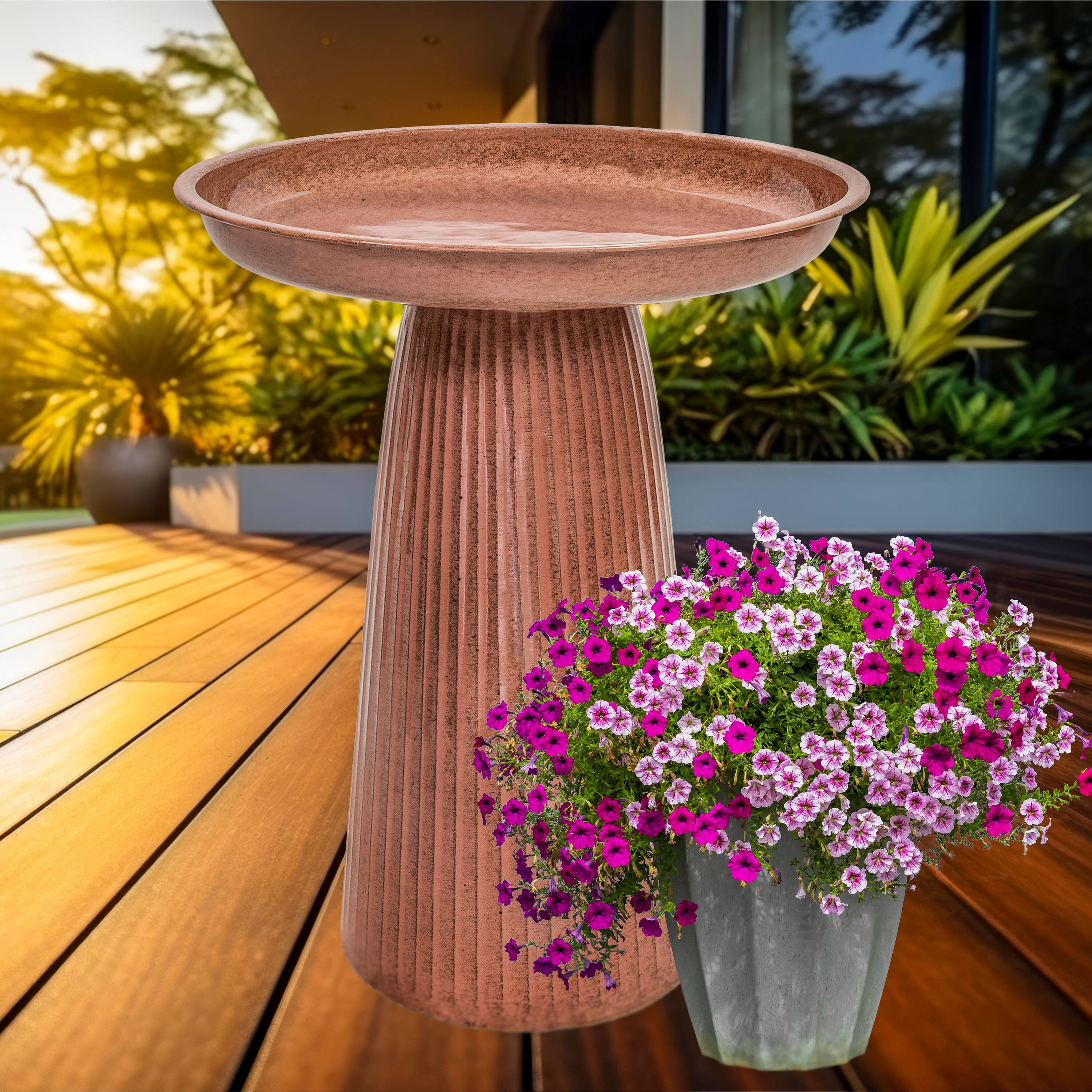 Alt View 8. Sunnydaze - Gleeful Garden Metal Outdoor Bird Bath - Canyon Clay.