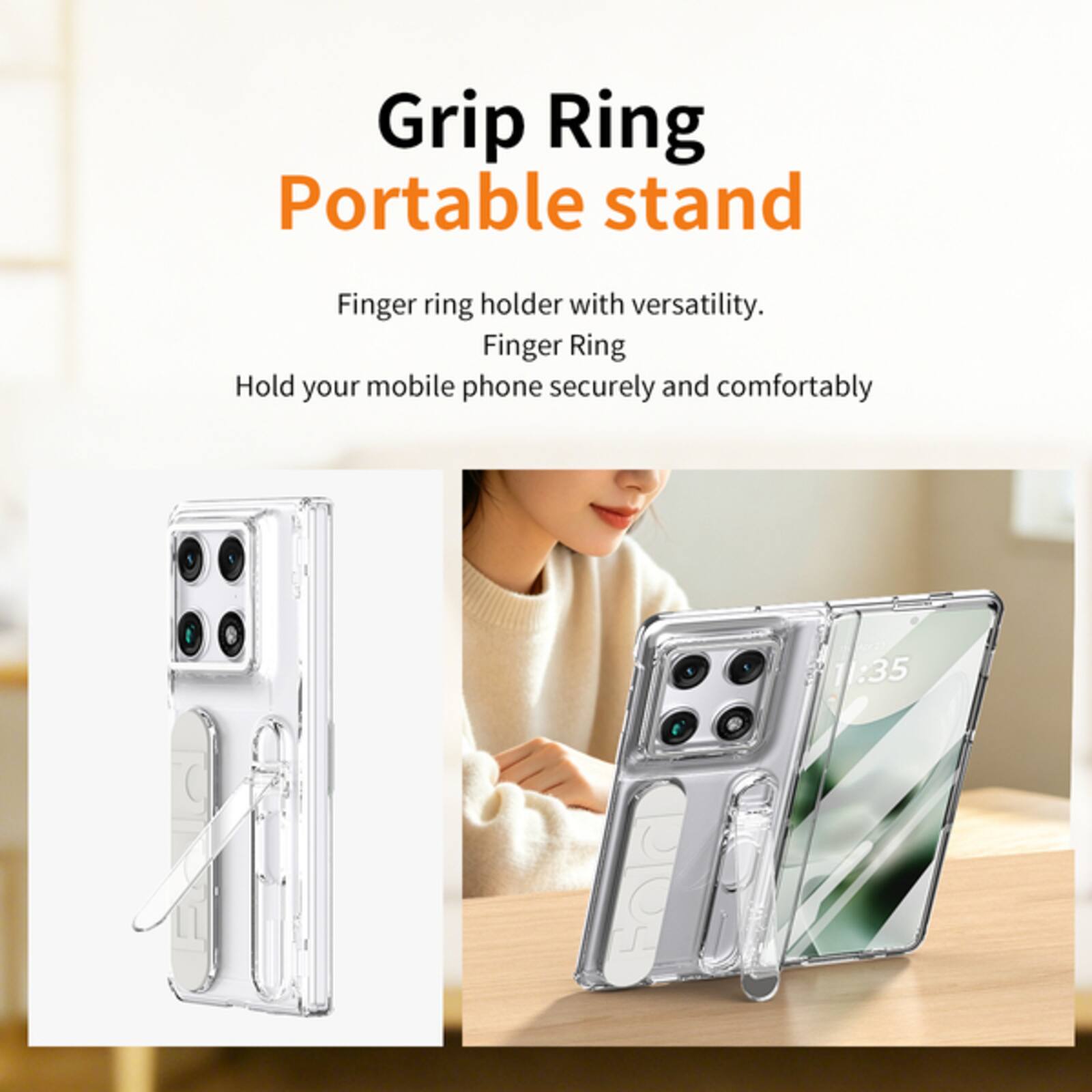 Grip Ring Portable stand

Finger ring holder with versatility. Finger Ring Hold your mobile phone securely and comfortably