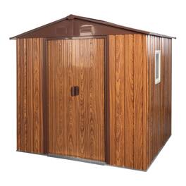 Mondawe - 6ft x 6ft Outdoor Metal Storage Shed with Metal Floor Base and window - Coffee