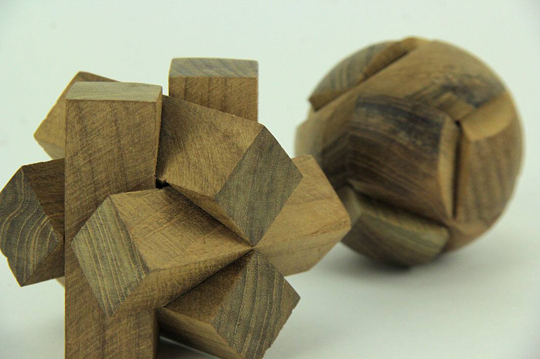 Alt View 2. Things2Die4 - Natural Teak Wood Hand Carved Decorative Puzzle Balls Set of 6 - Brown.