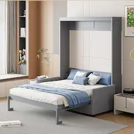 Tiramisubest - Full Size Gray Murphy Bed Wall Bed, MDF+LVL, 83"L x 66"W x 84"H, 196 lbs, Space-Saving - Gray
