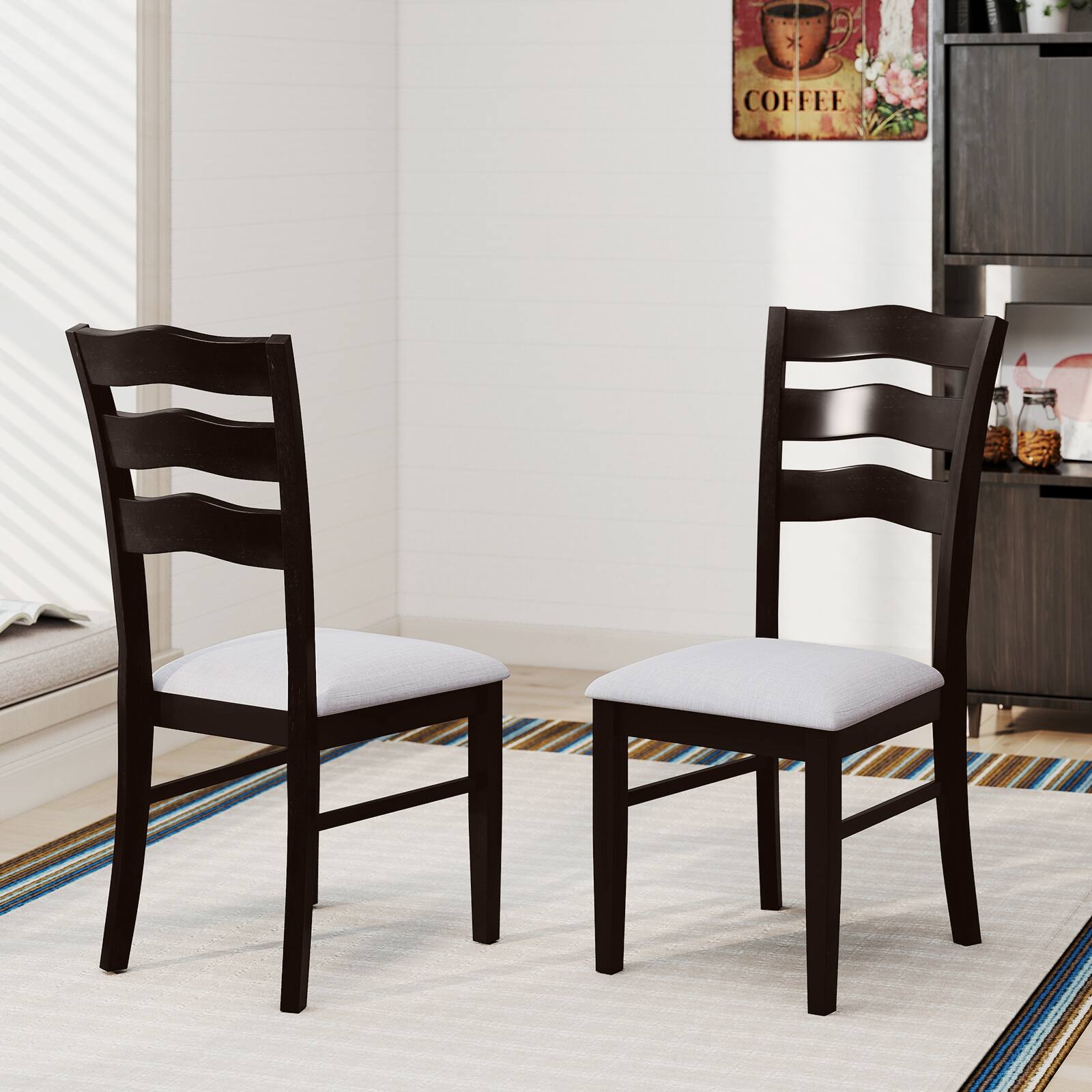 Alt View 3. Gymax - Gymax Dining Chairs Set of 2 Fabric Rubber Wood Legs Padded Seat Wavy Backrest Armless - Gray.