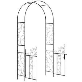 Outsunny - 7.5' Metal Garden Arch with Gate, Garden Arbor Trellis for Climbing Plants, Roses, Vines, Wedding Arch - Black