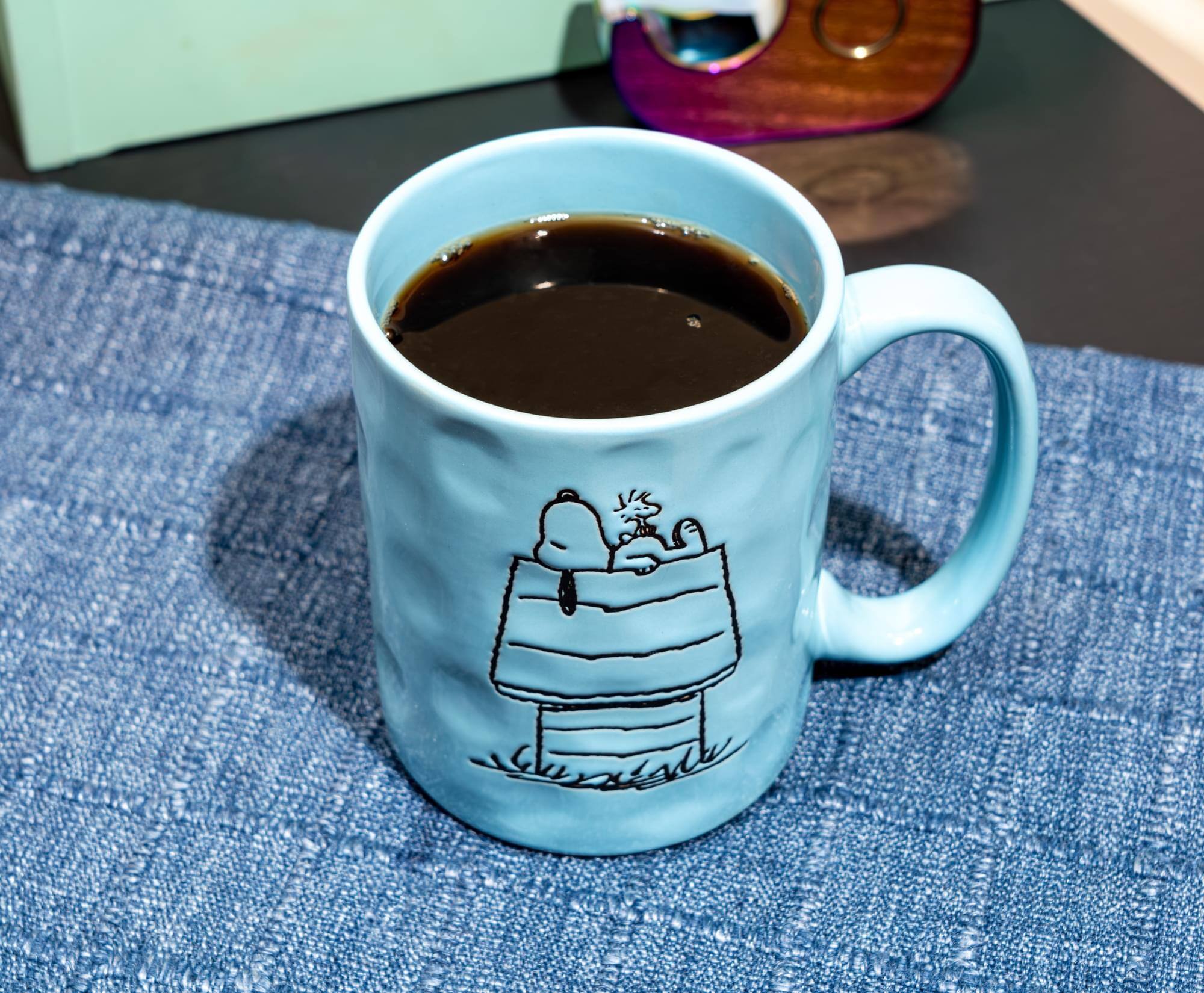 Alt View 4. Silver Buffalo - Peanuts Snoopy and Woodstock House Wax-Resist Pottery Mug | Holds 17 Ounces - Blue.