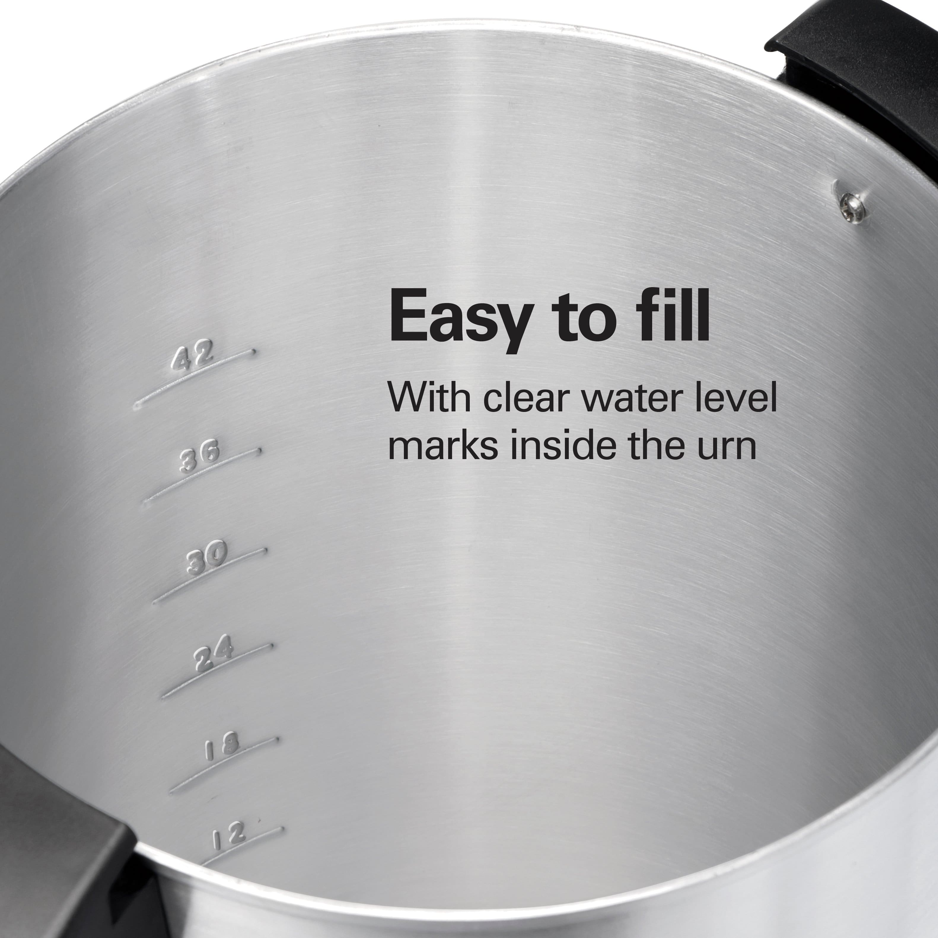 Easy to fill
With clear water level marks inside the urn
42
36
30
24
18
12