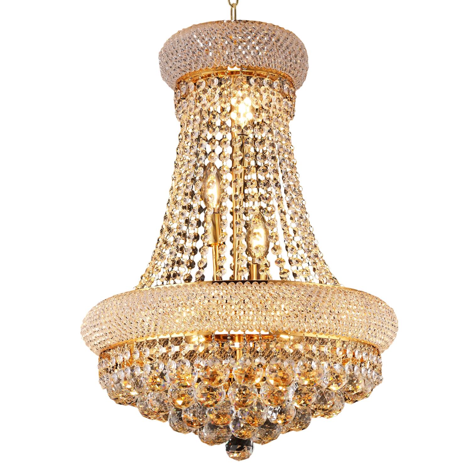 Alt View 1. Boyel Living - 18 Inch Gold Crystal Chandelier 9 Light French Empire Style Ceiling Light with LED Bulbs 3000K Warm Light.