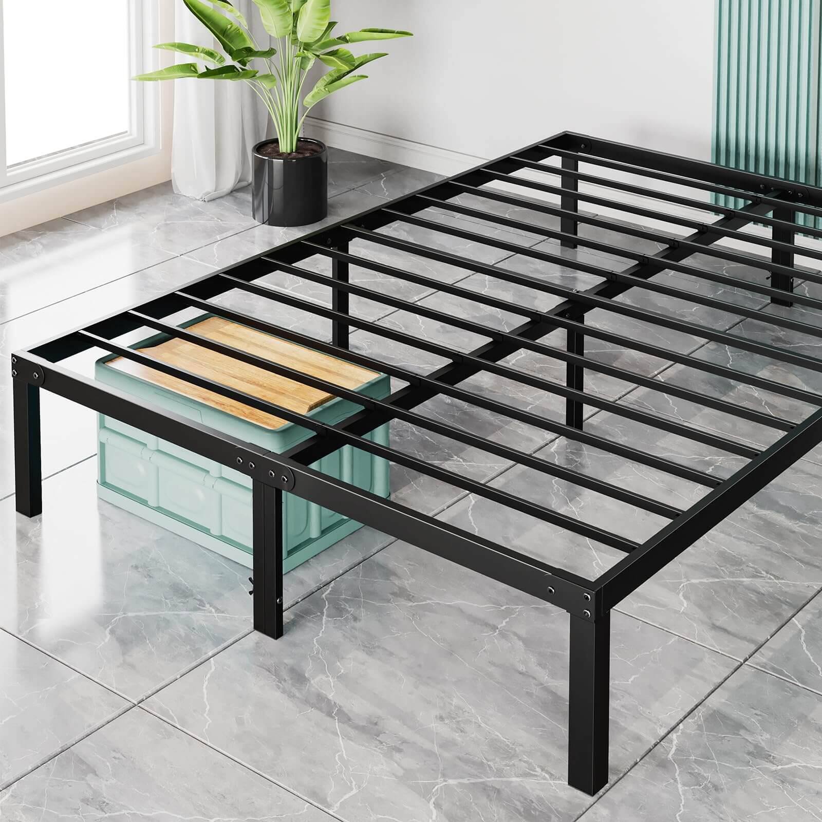 Alt View 2. AENKYO - Full Size Metal Bed Frame with Sturdy Steel Slat Support No Box Spring Needed - Black.