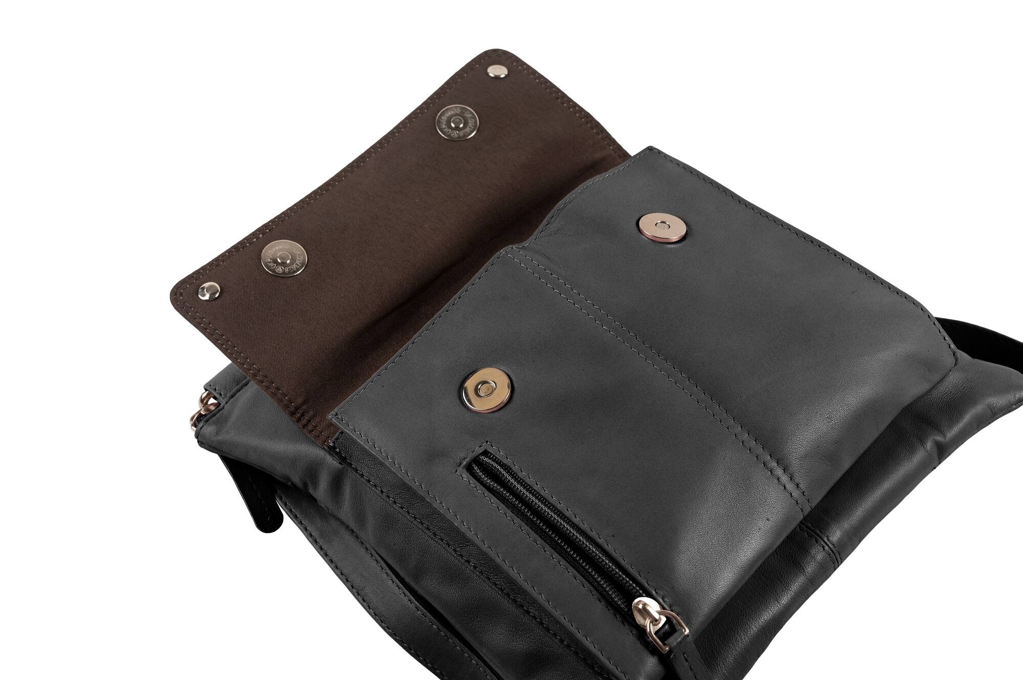 Alt View 2. Champs - Classic Leather RFID Cross-Body Bag - Black.
