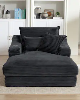 Trinkets Crazed - 48" W Upholstered Corduroy Sofa Chaise Lounge Chair Indoor with Cup Holders - dark gray