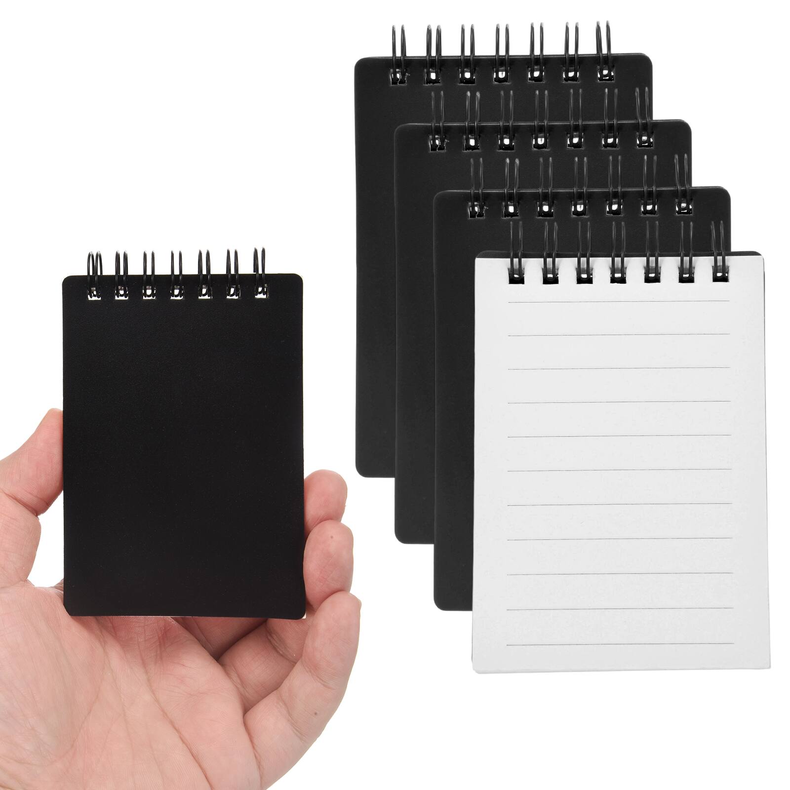 Front. Unique Bargains - 4pcs 3x5 Inch Aesthetic Pocket Notebooks, Spiral Lined Pages Portable Flip Notes 80 Sheets/160 Pages Office - Black.