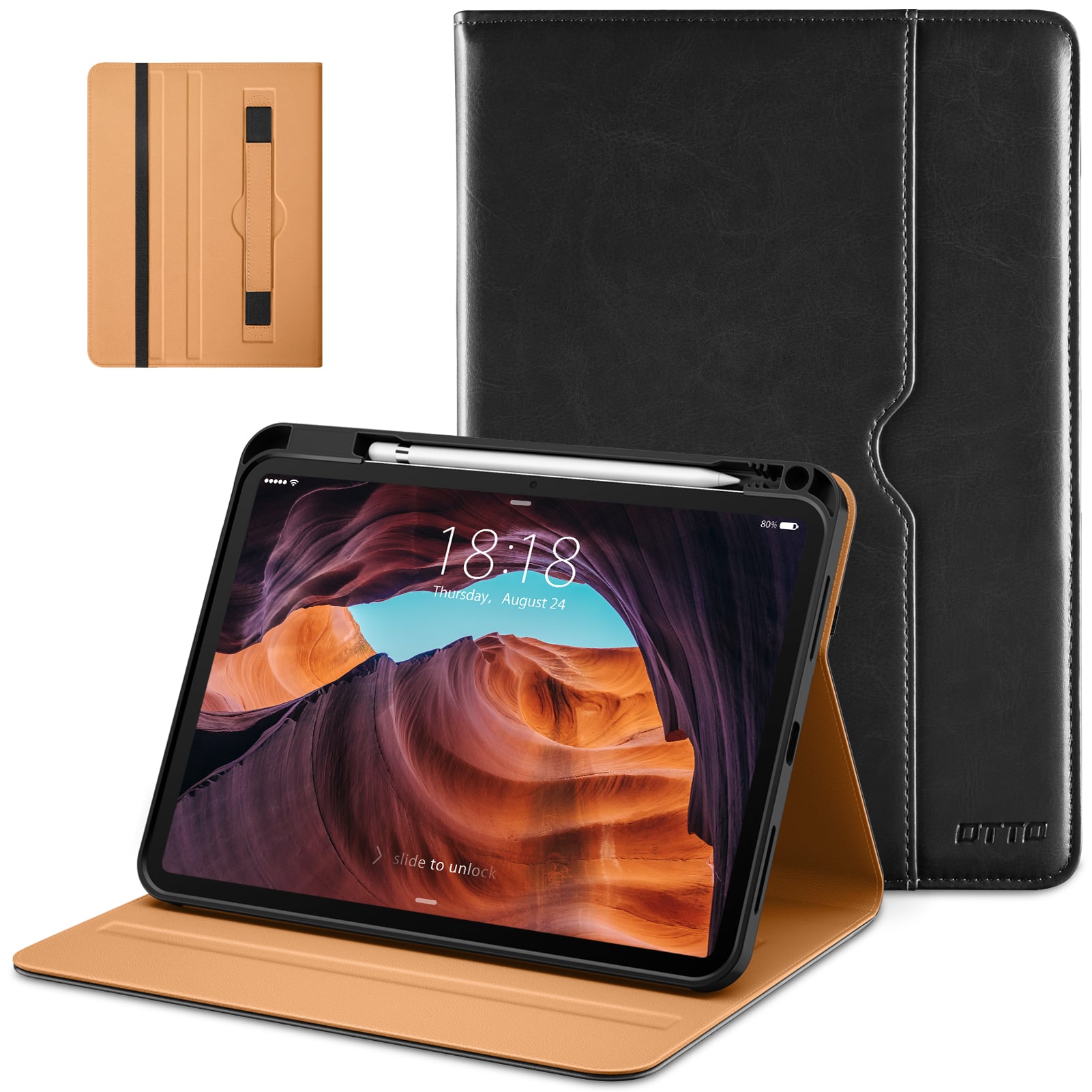 DTTO - Case for iPad 11th Gen 11" 2025 (A16) & 10th Gen 10.9" 2022, Leather Folio Cover with Pencil Holder & Auto Wake/Sleep - Black