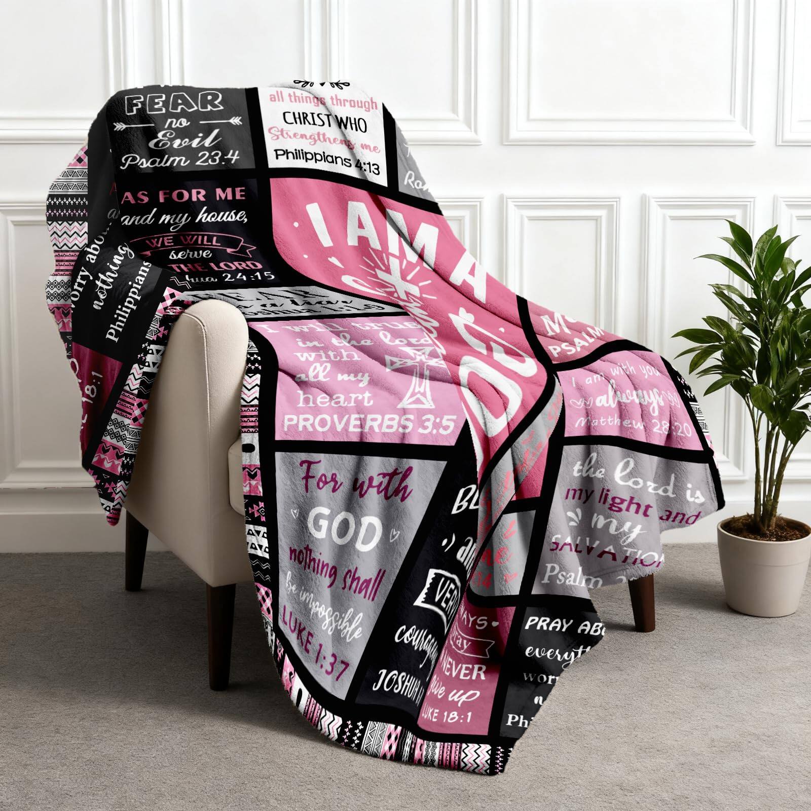 Sure, here is the corrected and grouped text from the image:

---

**FEAR**  
no Evil  
Psalm 23:4

**all things through**  
CHRIST WHO  
Strengthens me  
Philippians 4:13

**AS FOR ME**  
and my house,  
WE WILL  
serve THE LORD  
nothing  
Philippians 4:15

**I AM A**  
PSALM 23:4  
I am with you  
always  
Matthew 28:20

**PROVERBS 3:5**  
For with  
GOD  
nothing shall  
be impossible  
Luke 1:37

**the LORD is**  
my light and  
my SALVATION  
Psalm 27:1

**PRAY AB**  
every  
wor  
Luke 18:1

**NEVER**  
give up  
Joshua 1:37

**VER**  
Matthew 28:20

**PSALM 23:4**  
I am with you  
always  
Matthew 28:20

**PSALM 23:4**  
I am with you  
always  
Matthew 2