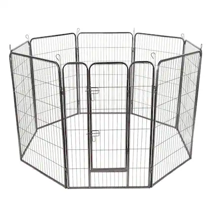 Front. Gymax - Gymax 48'' 8 Panel Pet Puppy Dog Playpen Door Exercise Kennel Fence Metal.