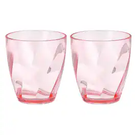 Unique Bargains - 2pcs Clear Plastic Reusable Drinking Glasses, 10oz Diagonal Texture Unbreakable Stackable for Beer Juice - Pink