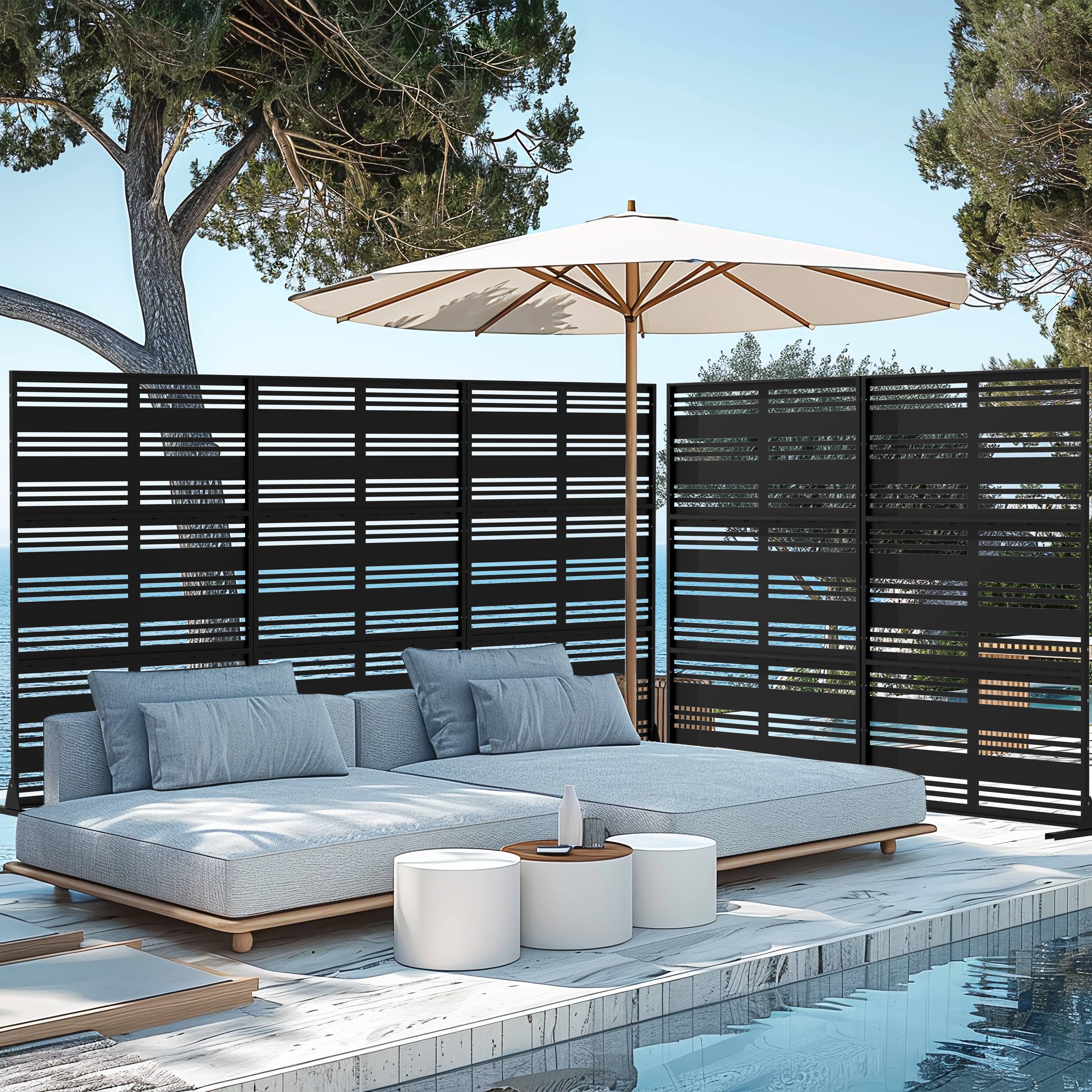 Alt View 2. PexFix - 72 in. x 47 in. Harold Pattern Metal Outdoor Privacy Screen & Panels, Freestanding Garden Divider Fence - Black.