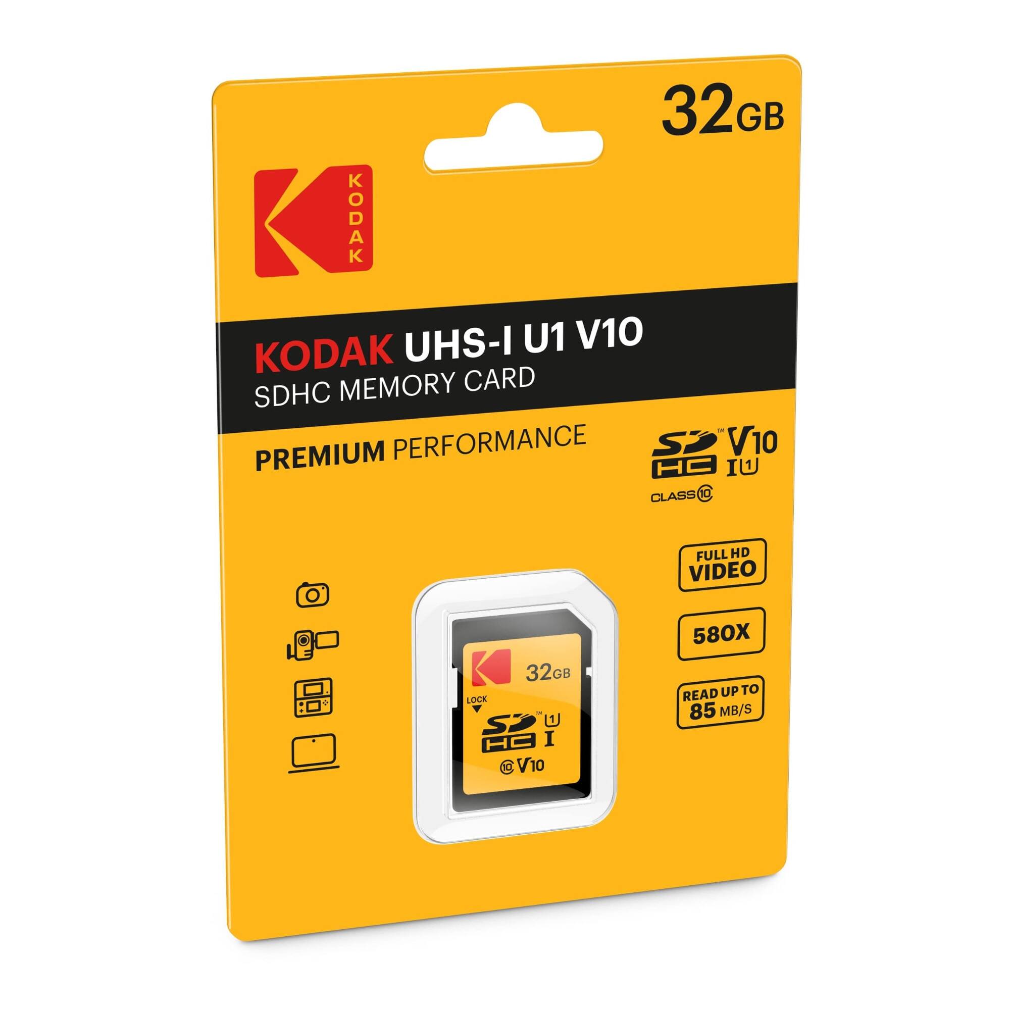 32GB Kodak UHS-I U1 V10 memory card SDHC - Premium Performance S2 V10 HC IU Class 0 Full HD video - 32GB GB Lock S2 HG I o V10 E 580X read up to 85 MB/s.