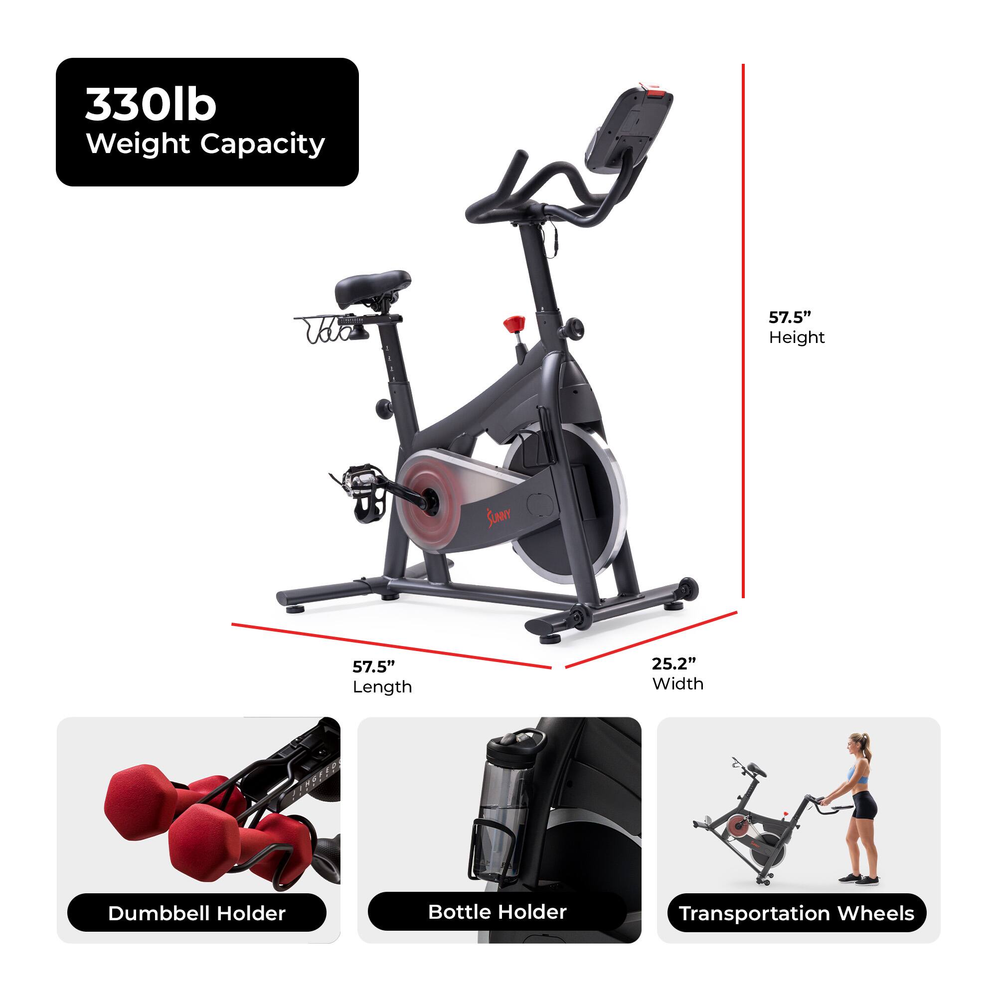 330lb Weight Capacity  
57.5" Height  
57.5" Length  
25.2" Width  
Dumbbell Holder  
Bottle Holder  
Transportation Wheels