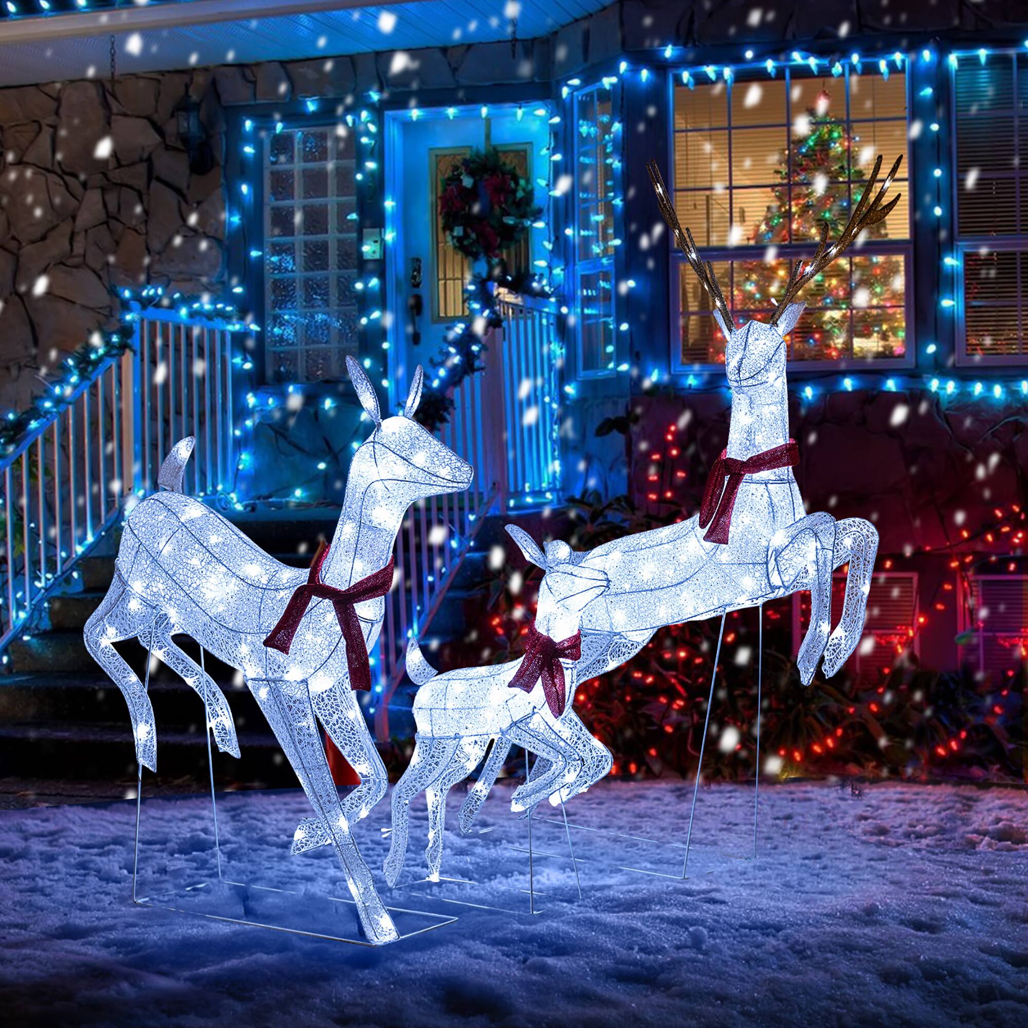 Alt View 3. Gymax - Gymax 3 PCS Christmas Lighted Reindeer Family Set w/255 Cold W/ LED Lights Stakes - Cold White.