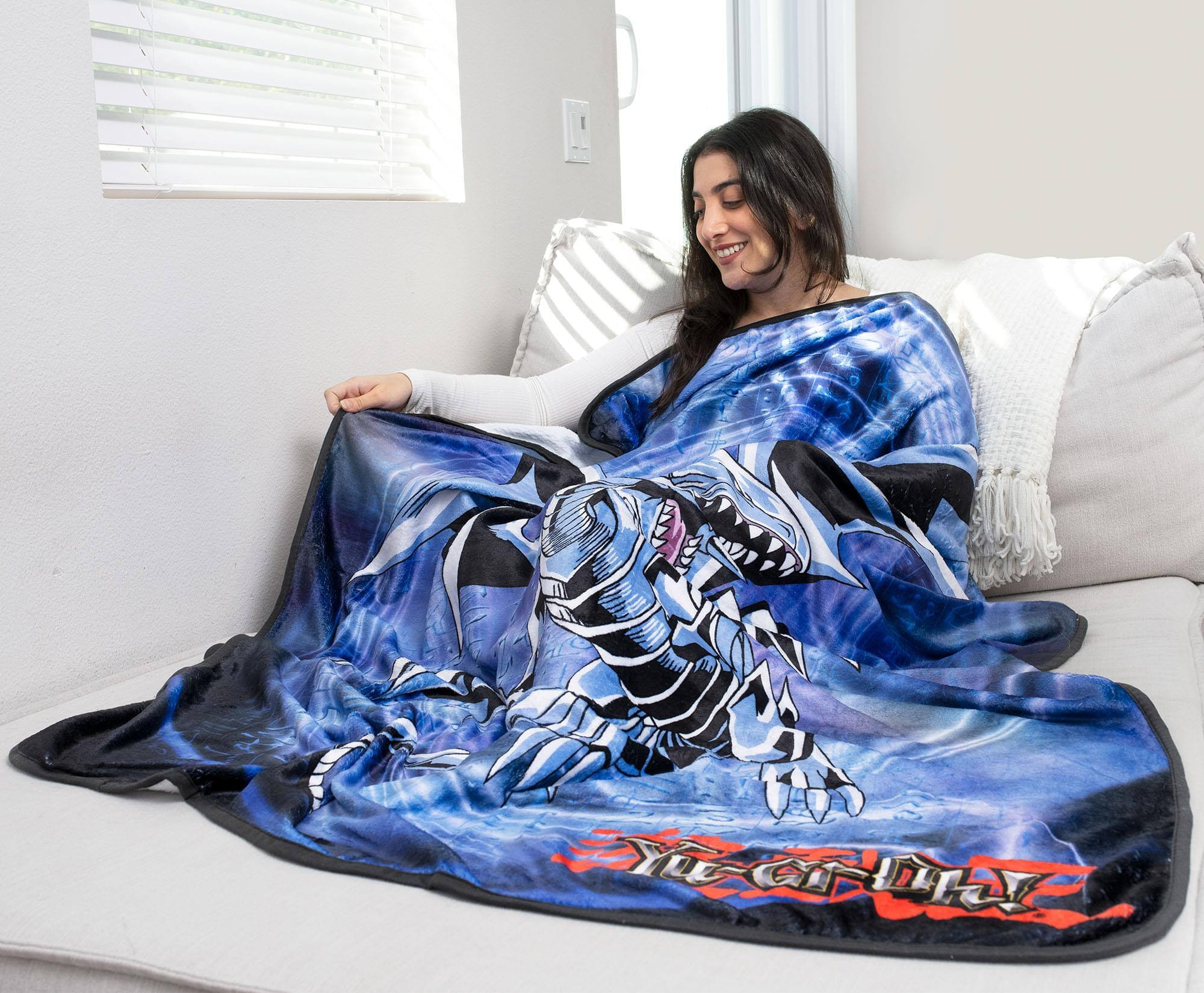 Alt View 4. Surreal Entertainment - Yu-Gi-Oh! Blue-Eyes White Dragon Fleece Throw Blanket | 45 x 60 Inches - Blue.