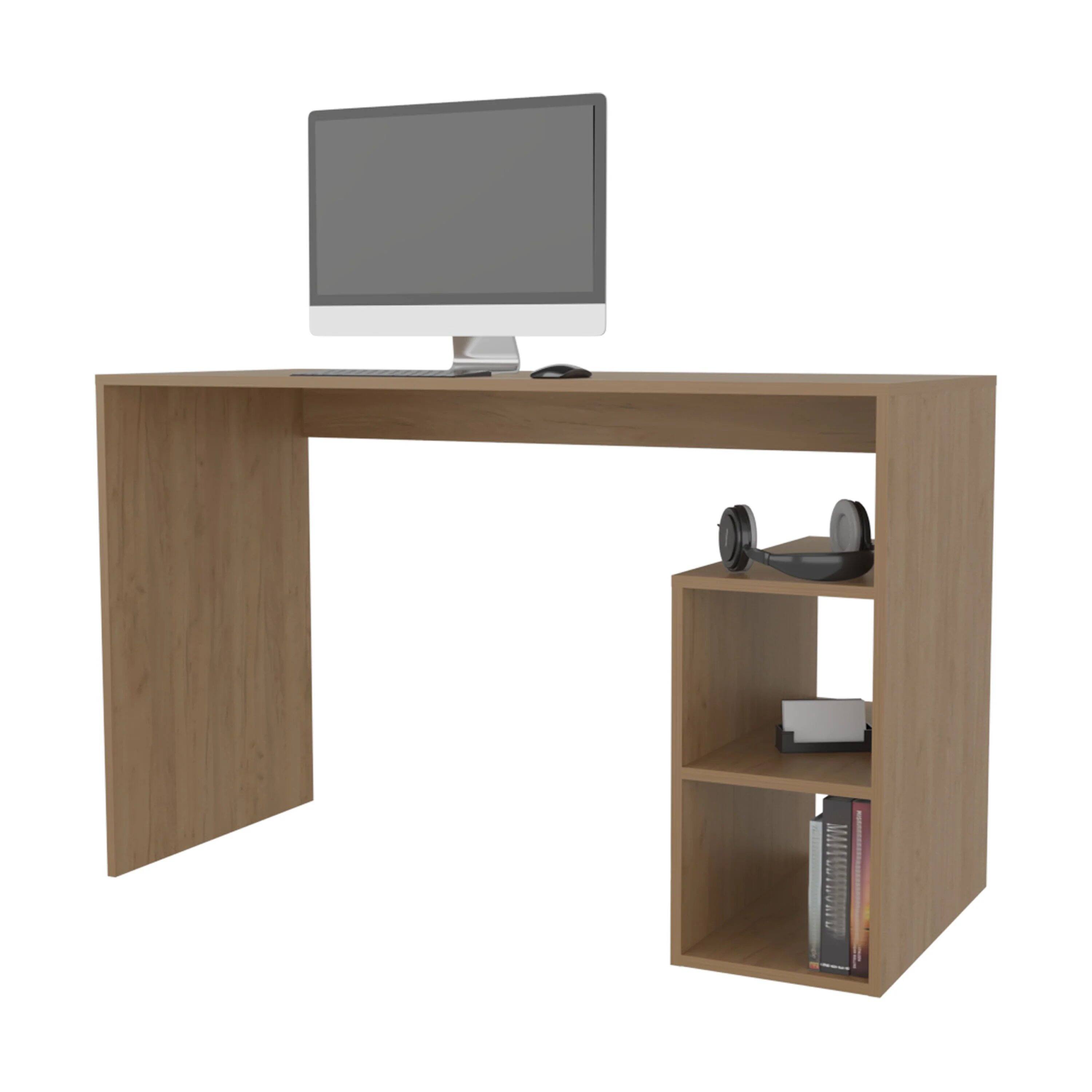 Left. TinyHomie - Natural Oak Computer Desk with Open Storage and Open Shelf - Natural Wood.