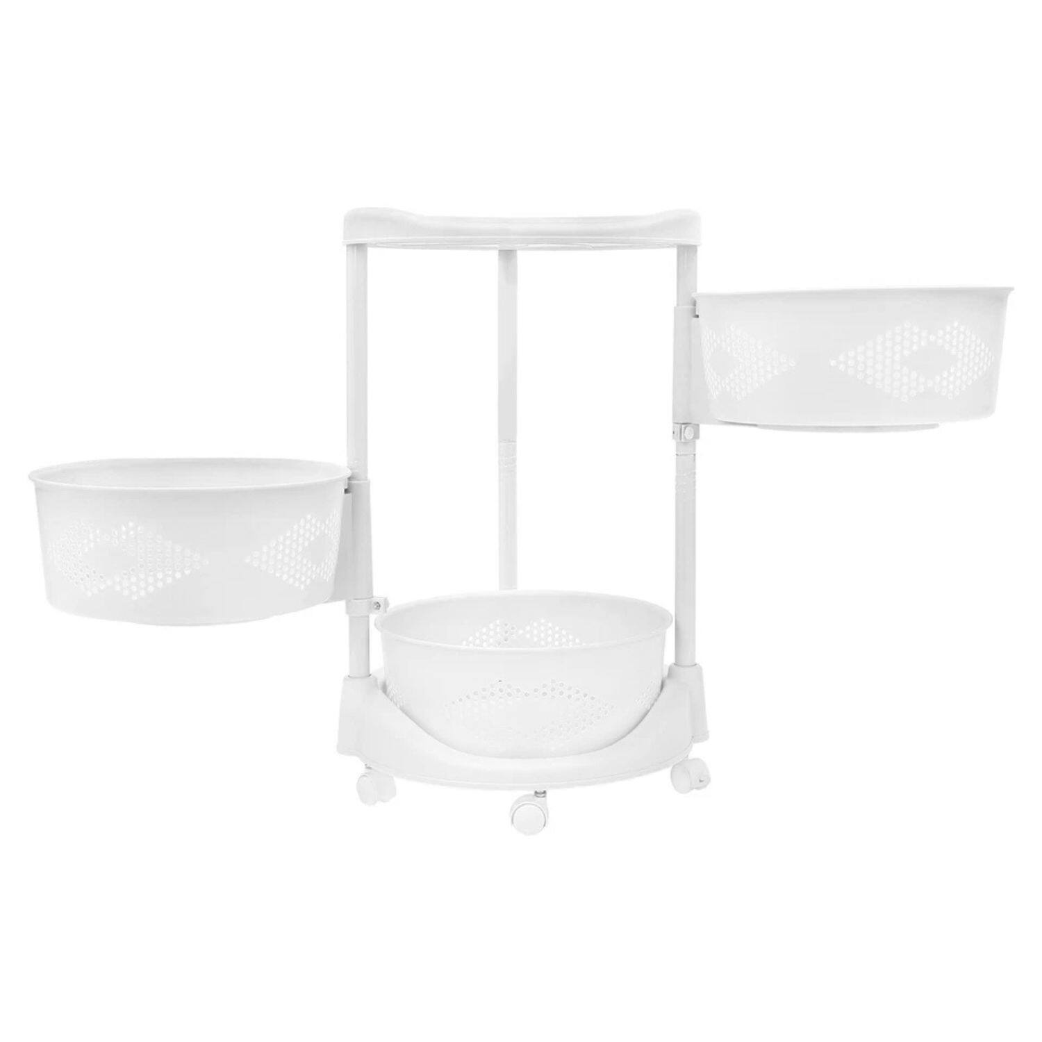 Alt View 2. Home Collection - 3-Tier Rotating Kitchen Storage Cart – Vegetable & Fruit Basket Rack Organizer - White.