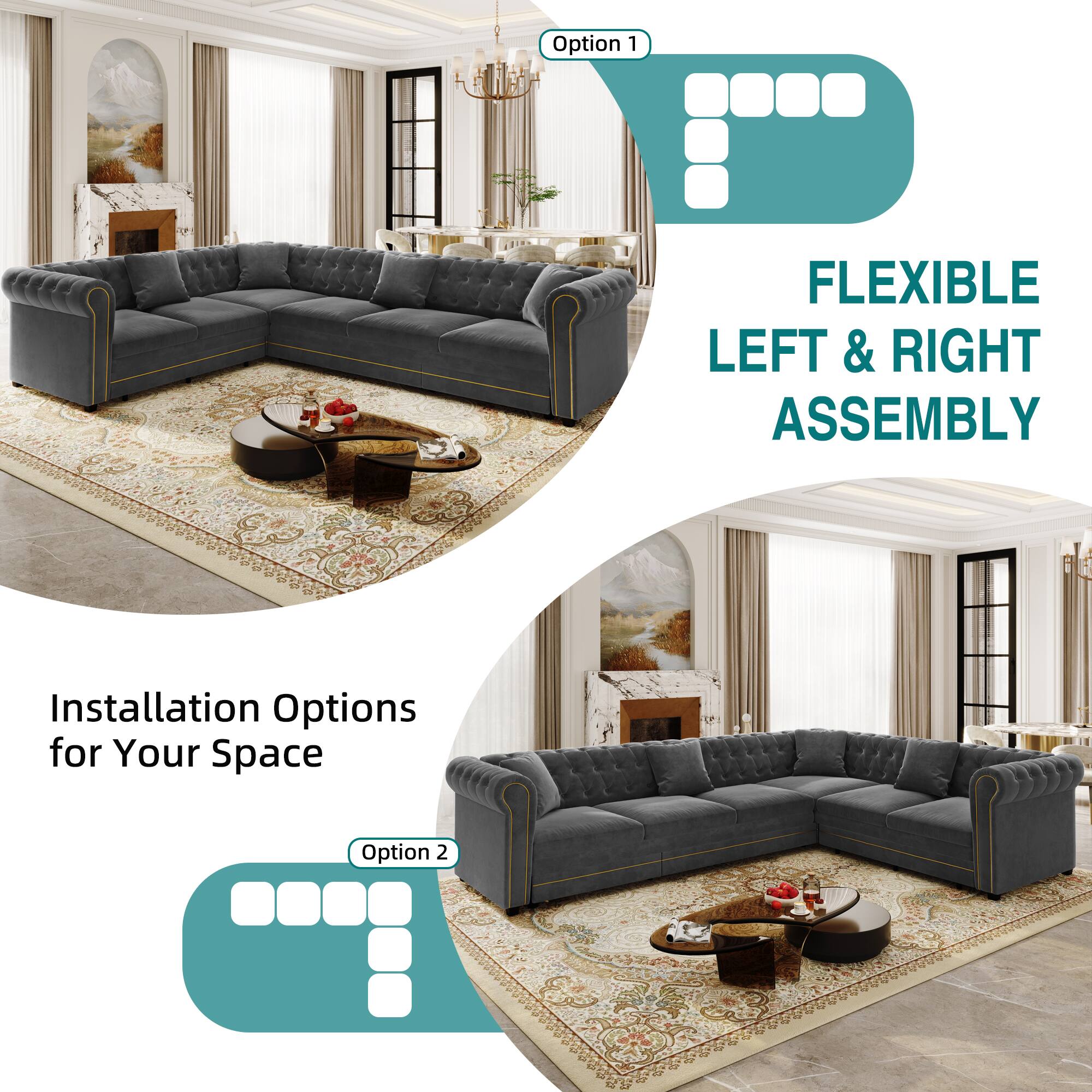 Option 1: FLEXIBLE LEFT & RIGHT ASSEMBLY  
Installation Options for Your Space  

Option 2