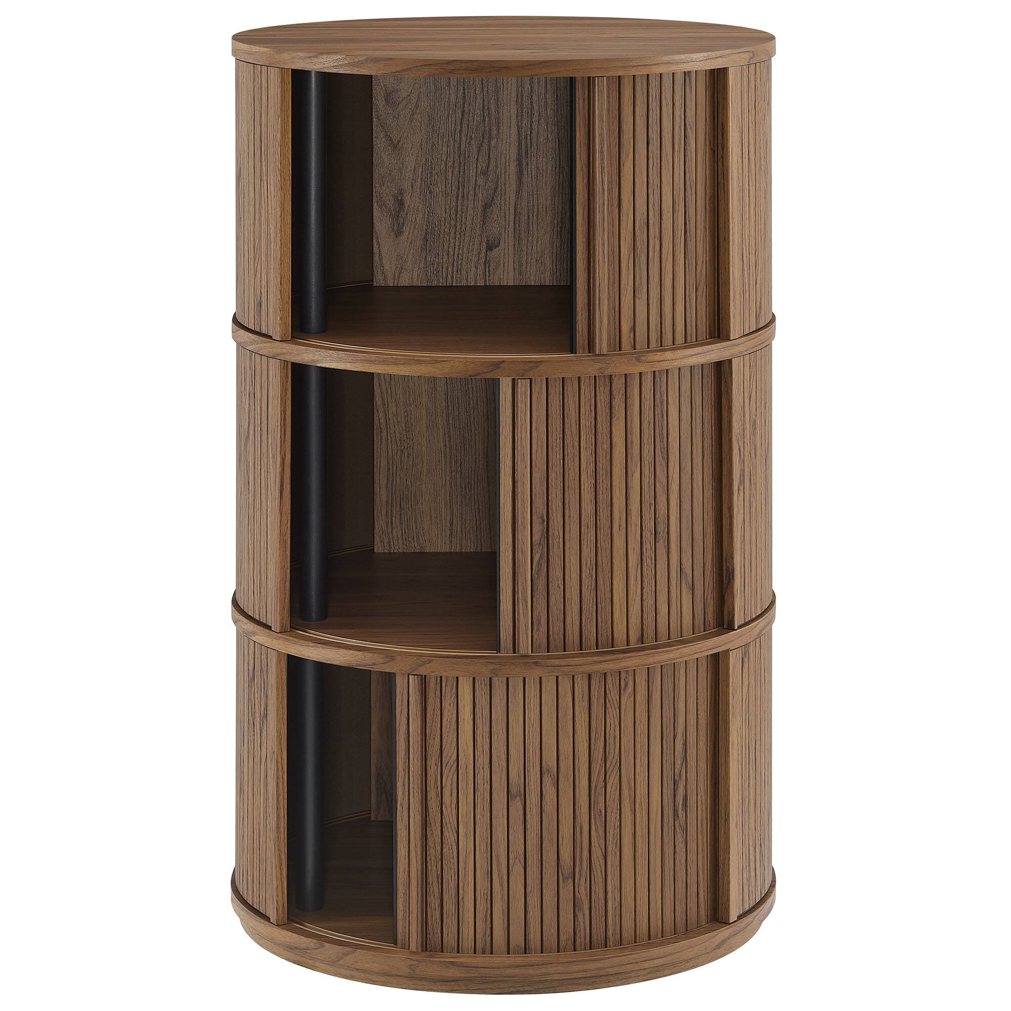 Alt View 6. Modway - Clement Round Pedestal Stand Storage Table With Sliding Tambour Doors by Modway - Walnut.