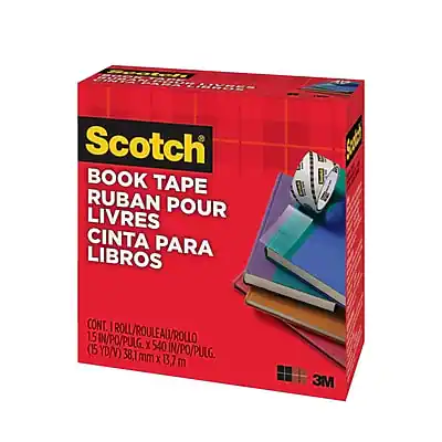 Scotch
BOOK TAPE
RUBAN POUR LIVRES
CINTA PARA LIBROS
CONT. 1 ROLL/ROULEAU/ROLLO
15 IN/PO/PULG x 540 IN/PO/PULG
(65 YD) 38.1 mm x 13.7 IN/PO/PULG
3M