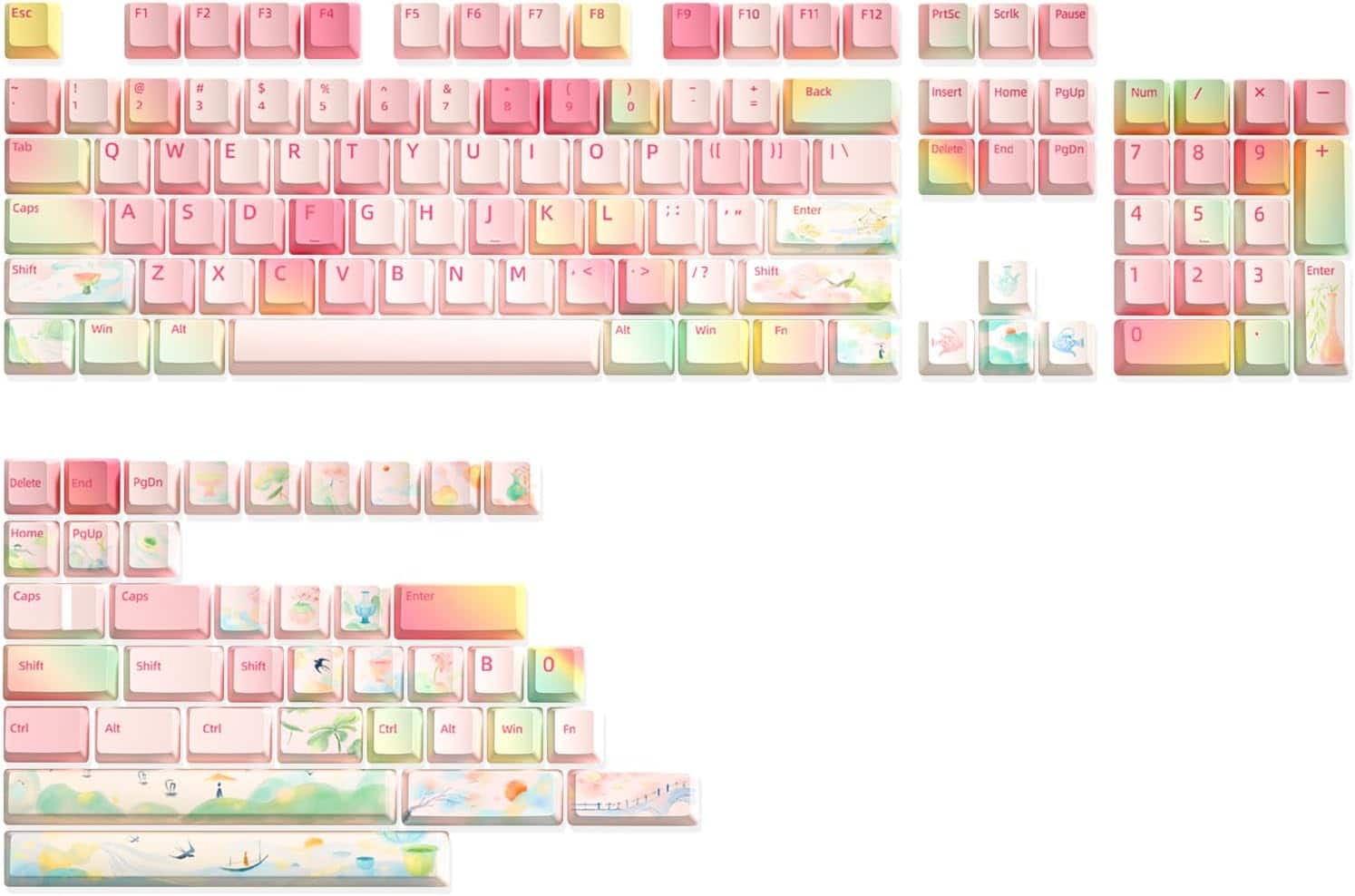 Wikistore - Spring Garden PBT Double Shot Custom Keycaps,142 Keys Dye-Sublimation Custom Keycap Set for Cherry Gateron MX Switches - Open Miscellaneous