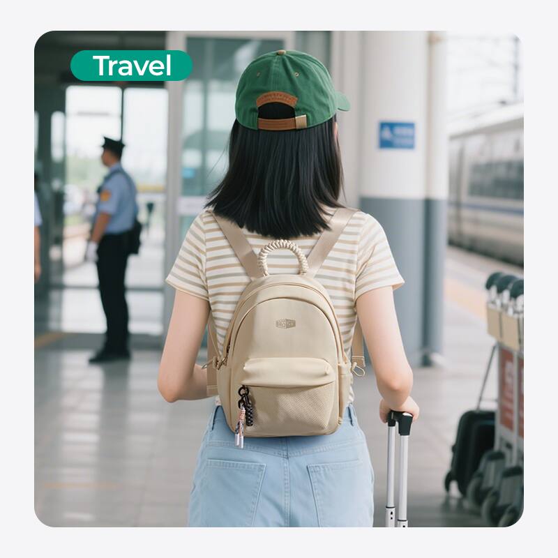 Left. Bagsmart - Small Backpack for Women, Lightweight Mini Backpack Cute Casual Daypack Purses with Woven Handle - Light Khaki.
